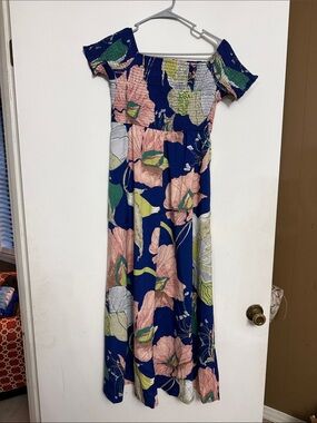 Off-shoulder Floral Maxi Dress L large boho